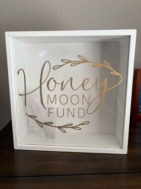 Honeymoon Fund white wood Shadow Box - White with Gold Script